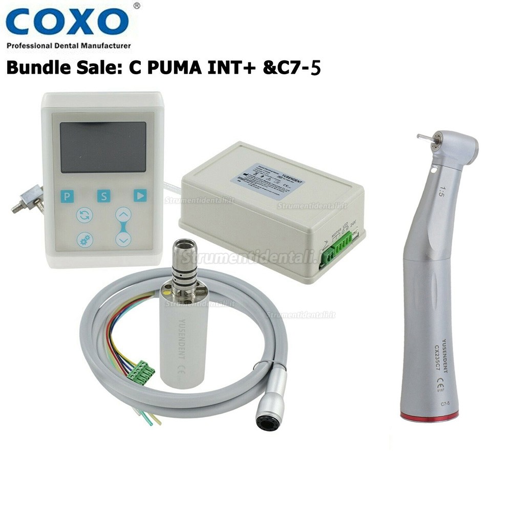 YUSENDENT COXO C PUMA INT + Dental Micro motore elettrico a LED incorporato + Manipolo contrangolo in fibra ottica 1: 5